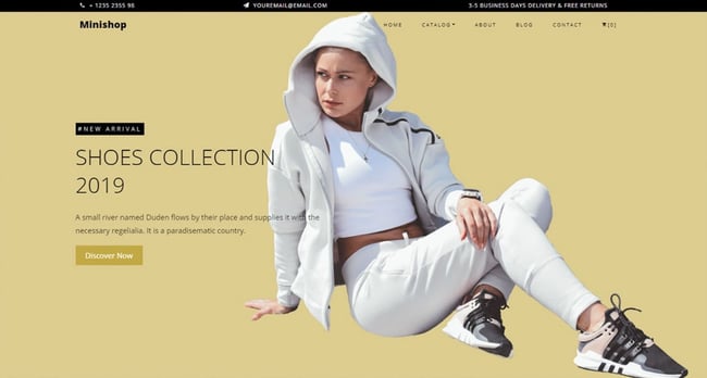 screenshot of the simple website template minishop